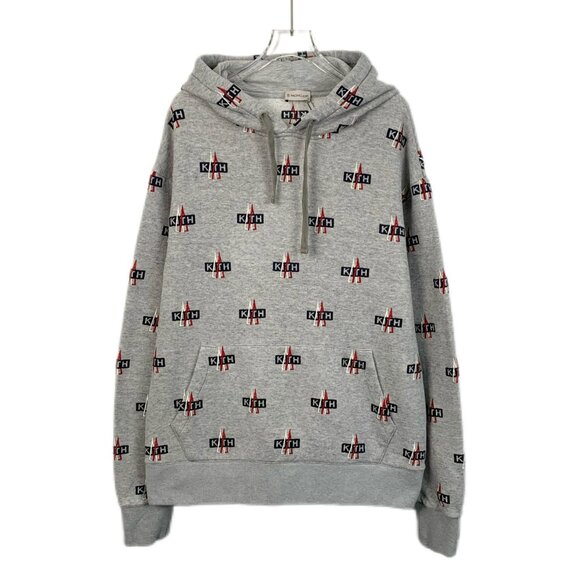 Moncler X Kith Gray Logo Hoodie M Cotton Blend Mens Casualwear - Picture 1 of 8